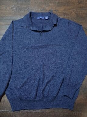Alan Flusser Men's Blue Collared Pullover Sweater 50% Merino Wool Size M